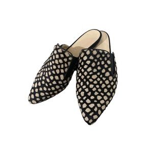 Jenni Kayne Genuine Calf Hair Leather Point Toe Mules Black Honey Giraffe